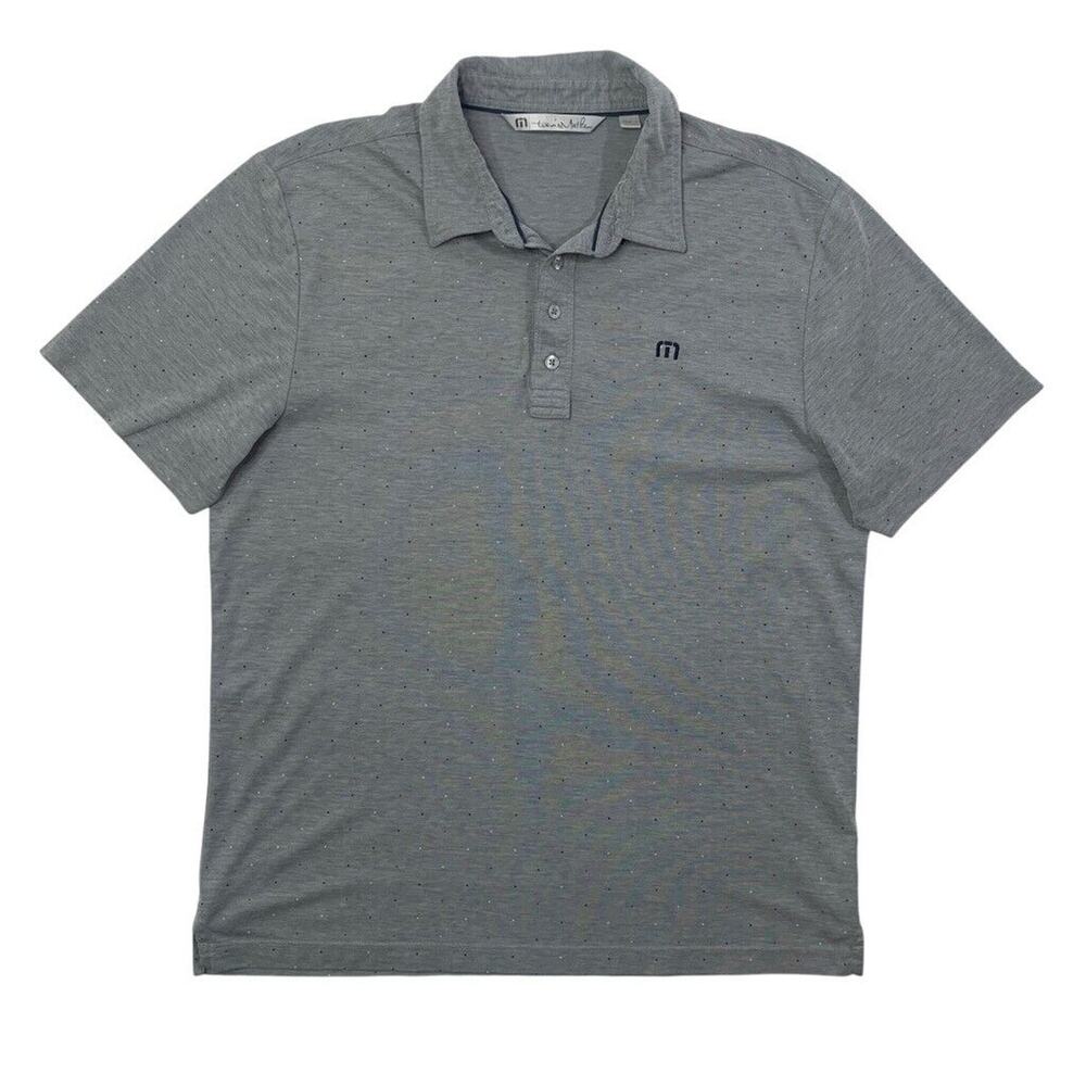 Travis Mathew Polo Shirt Mens L Large Grey Micro Dot Cotton Blend Golf